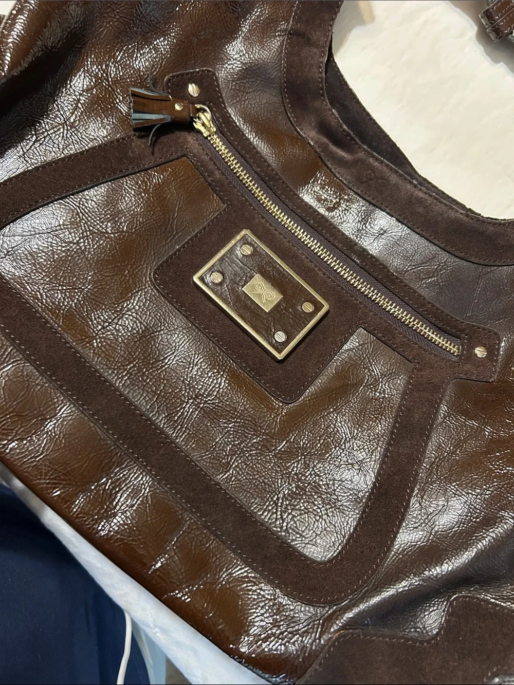 Anya Hindmarch Dark Brown Leather Messenger Shoulder Bag